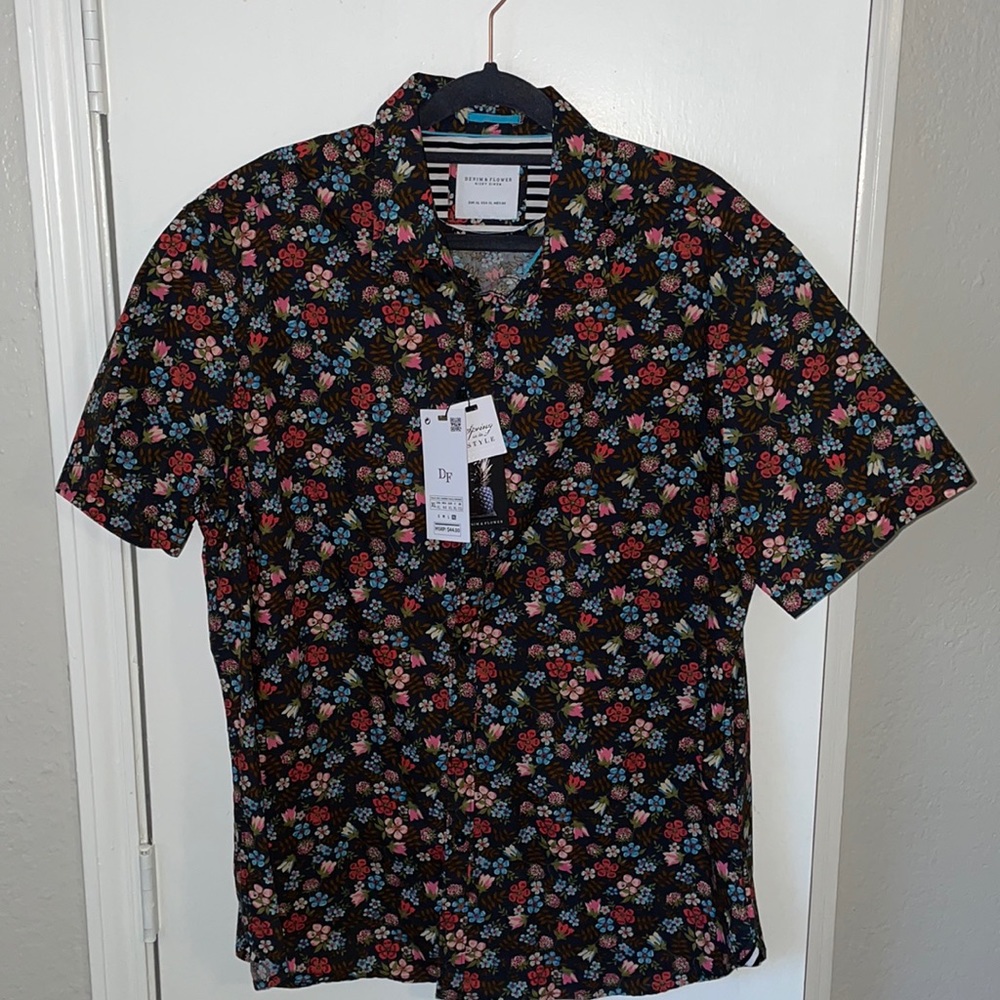 Men’s Denim & Flower floral short sleeve button up